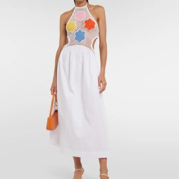 NWT STAUD Kaylee Crochet Bodice Halter Knit Midi Dress - Pansy White Beach Party - Picture 6 of 11